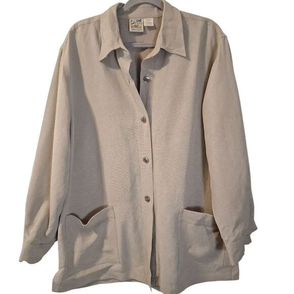 TravelSmith Jackets & Blazers - TravelSmith womens 100% silk shirt jacket blazer shaket khaki tan size XL